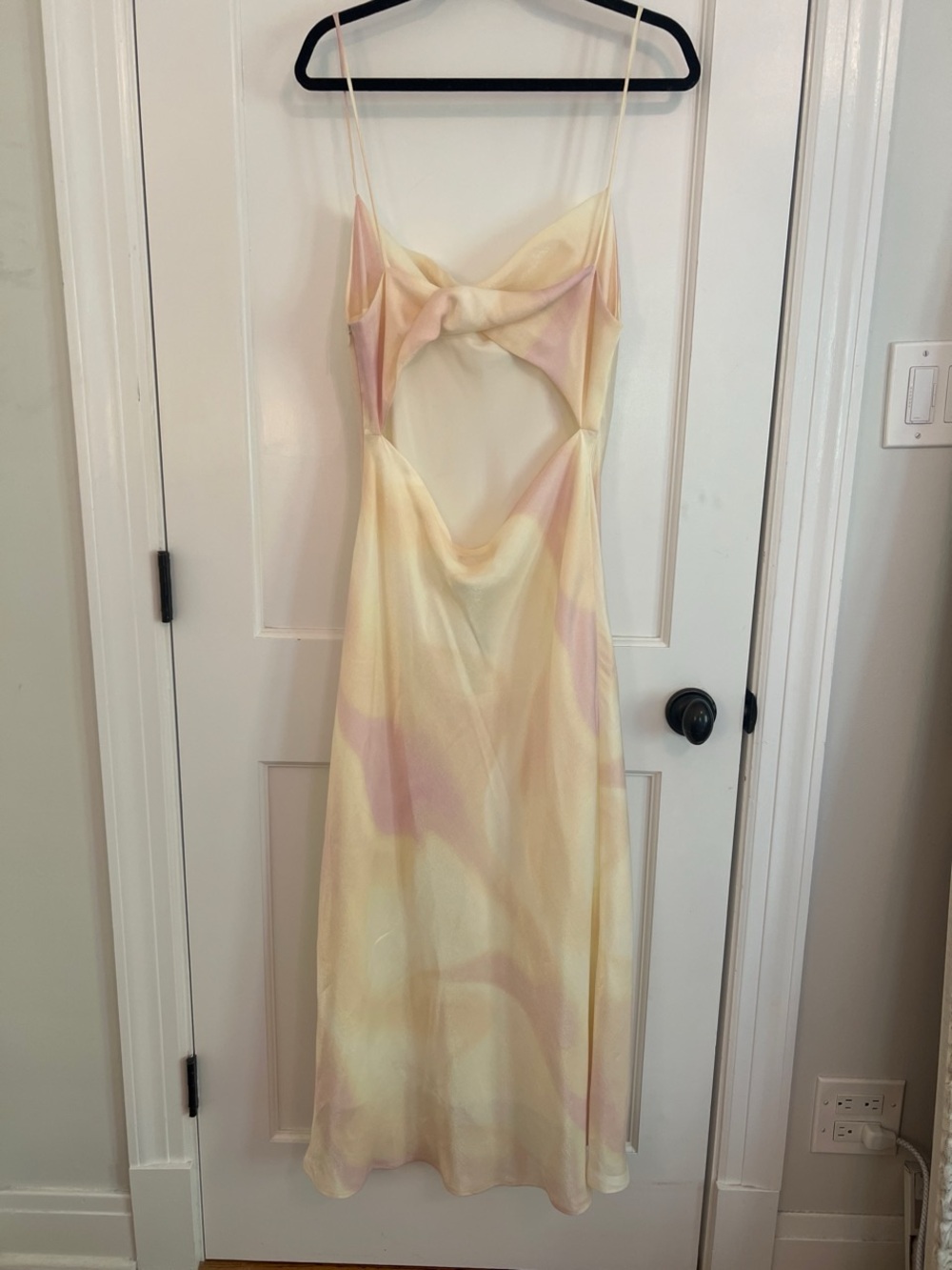Zara NWT yellow and pink cowl neck open back dress, size XL - Picture 2 of 7